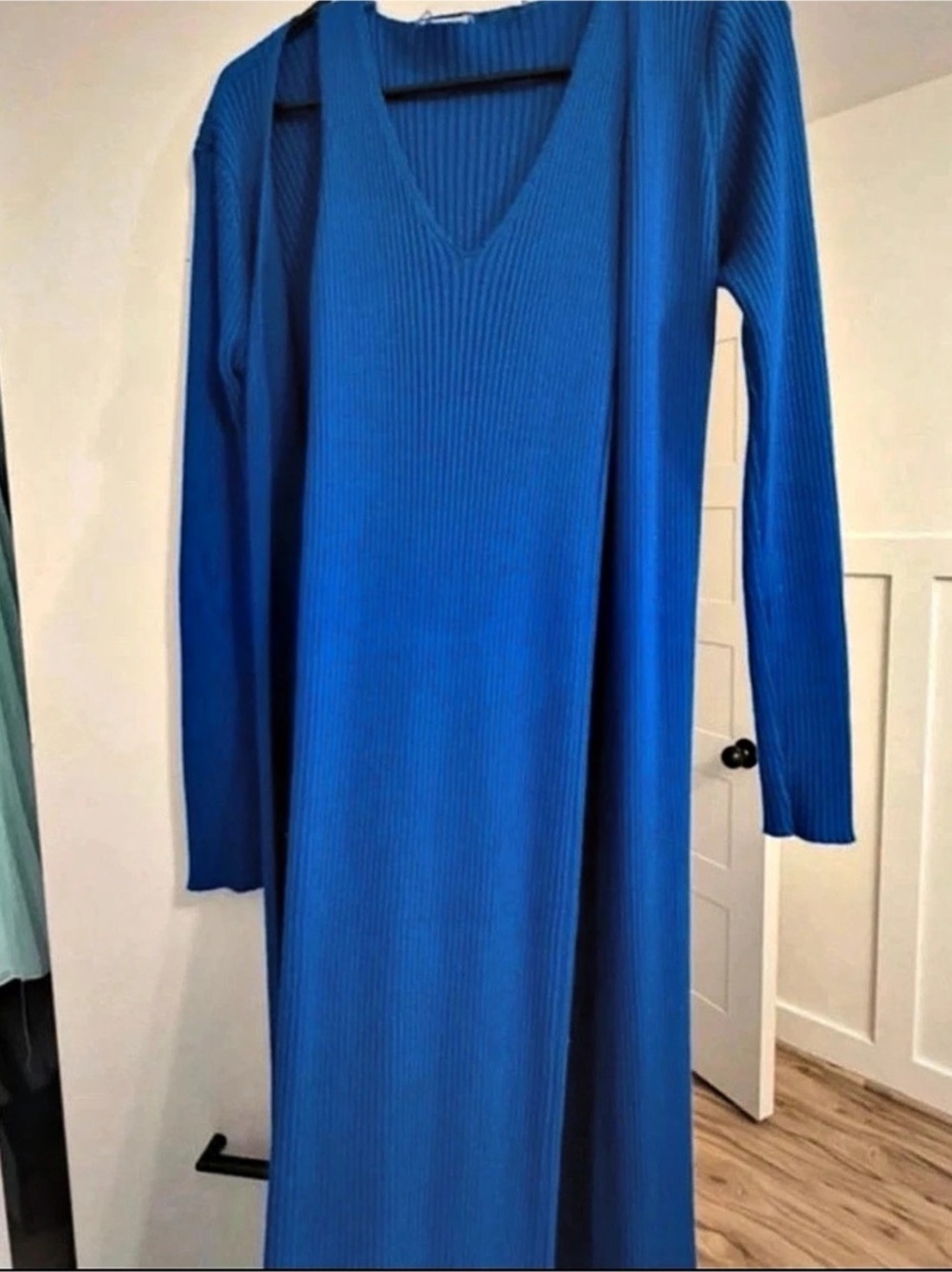 Blue Ribbed V-Neck Maxi Dress Like New